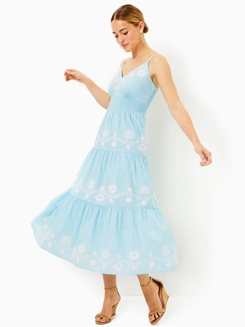 NWT Sz14 Lilly Pulitzer Aviry Embroidered Cotton Midi Dress